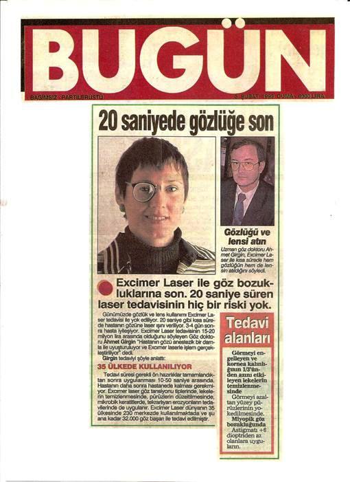 1994 Bugün Gazetesi Kontakt Lensler Üzerine